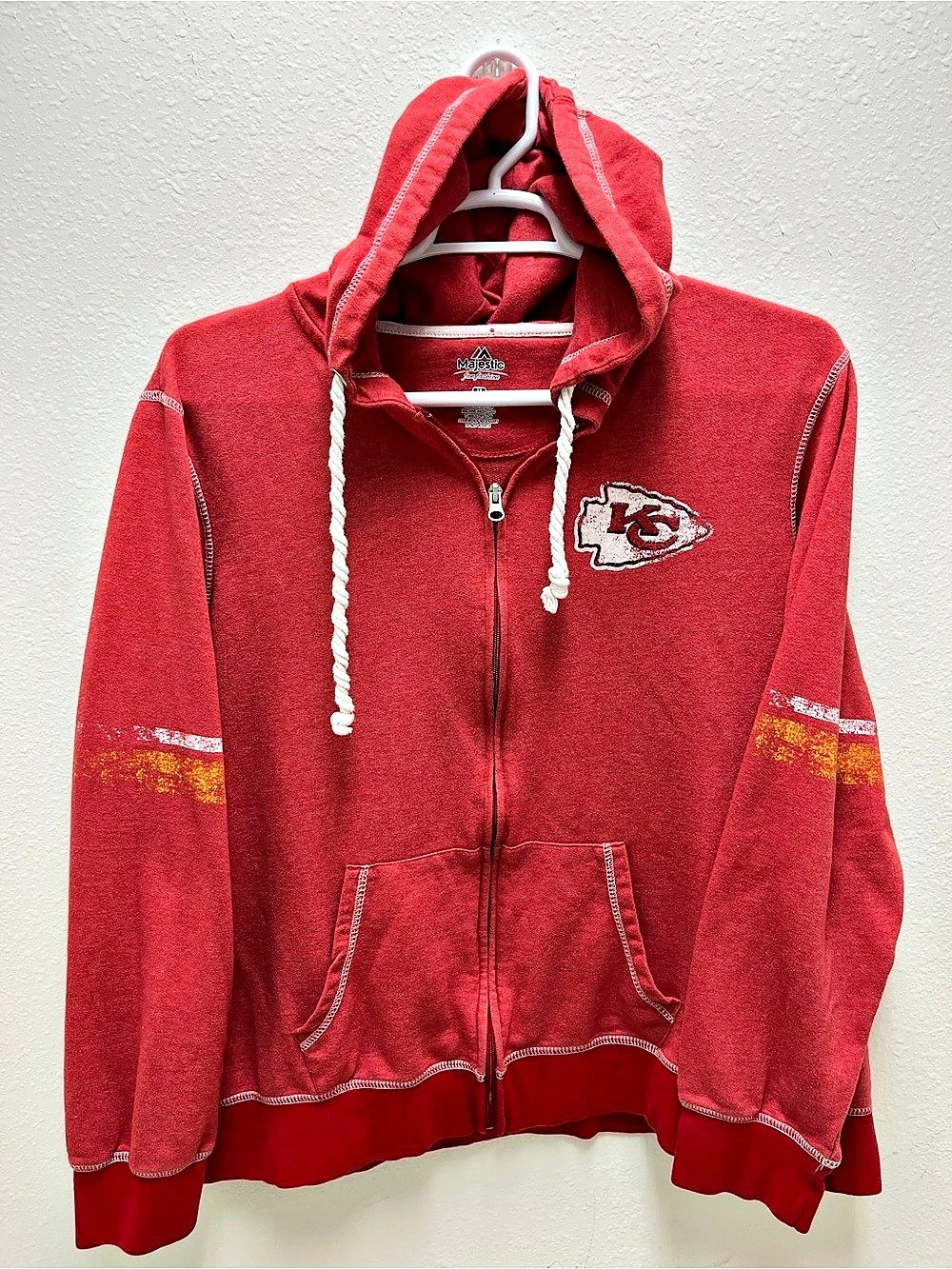 Majestic NFL Kansas City Chiefs Red Full Zip Hoodie Sweatshirt Size 1X